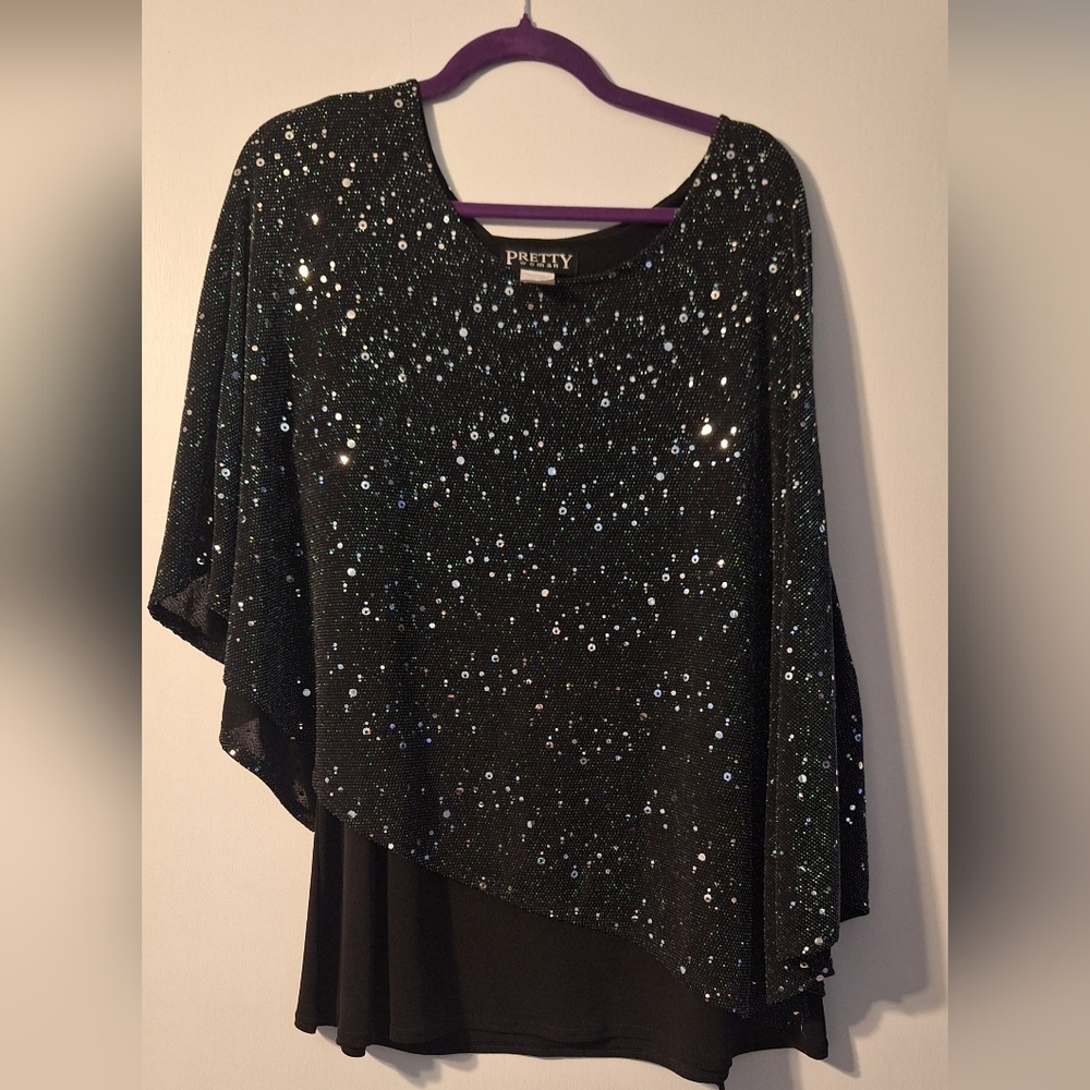 Pretty Woman Sparkling Black Sequin Blouse